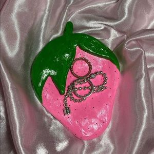 pink strawberry jewelry holder